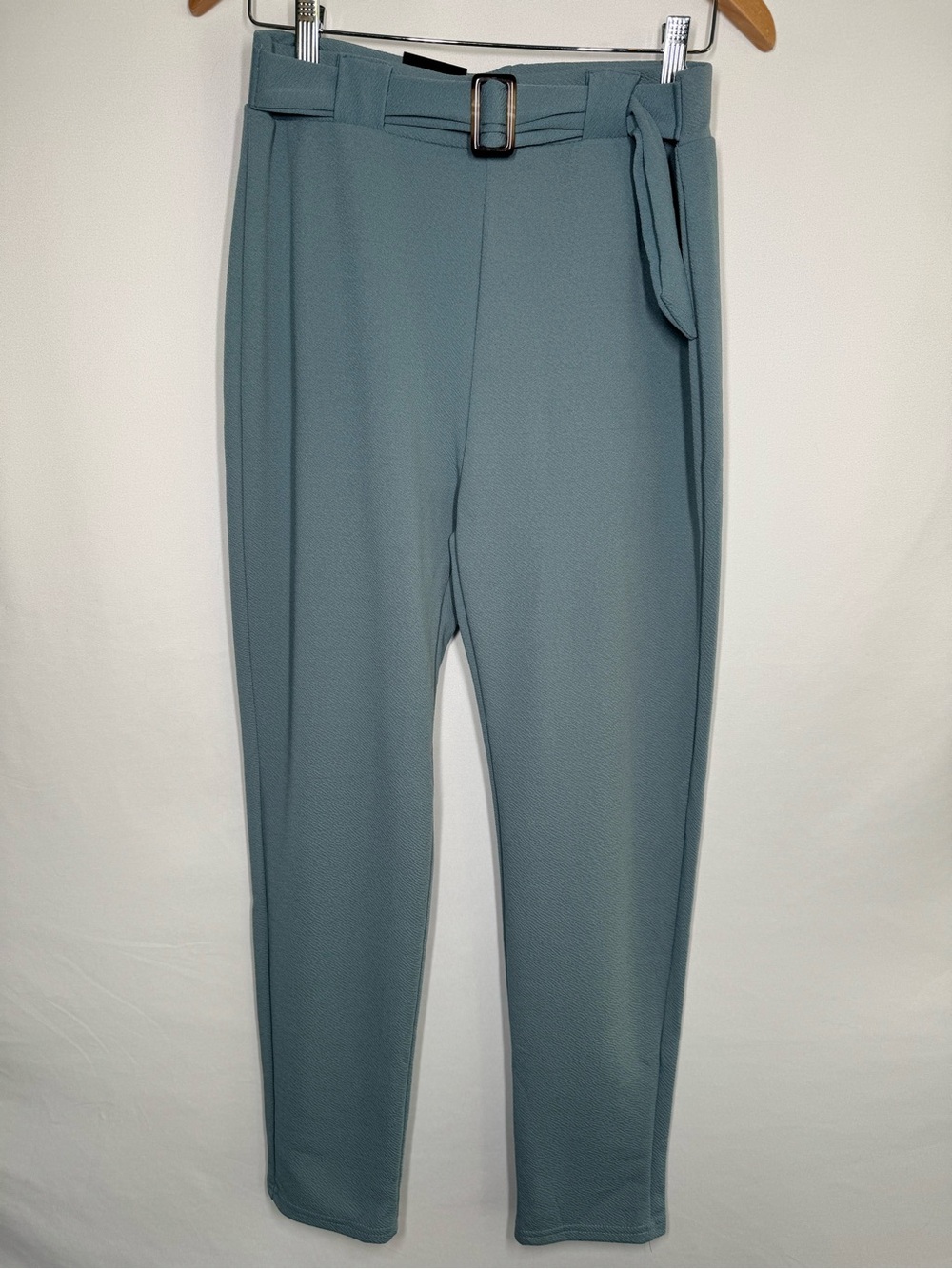 ❤️3/$30 Sparks Women's High-Waisted Stretch Belted Tapered Pants Sage/Teal NWT L